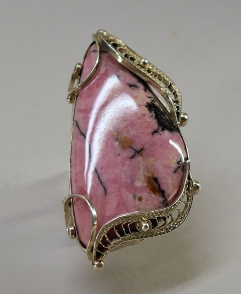 Pink Rhodochrosite Ring In Silver Wrap Setting (1 of 5)