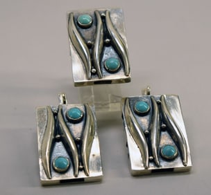 Sterling Silver & Turquoise Ring & Earrings