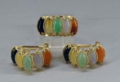 14k Gold & Jade Ring & Earrings