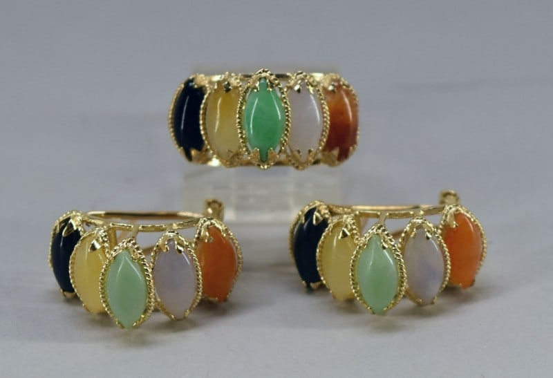 14k Gold & Jade Ring & Earrings (1 of 2)