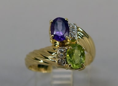 10k Yellow Gold Amethyst & Peridot Ring