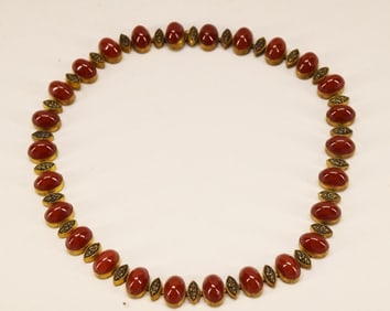 1920's Art Deco Carnelian Glass & Brass Necklace