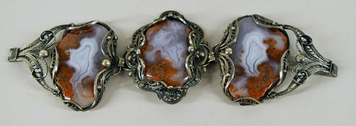 Filigree Sterling & Carnelian Agate Bracelet