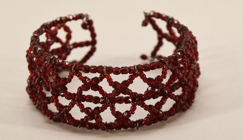 Victorian Woven Garnet Cuff Bracelet