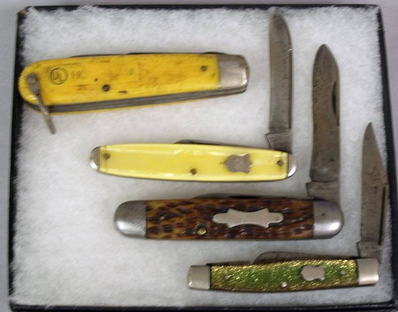 Collection of four pocket knives: One Kent, One Hibrand, One Gecal and one unknown