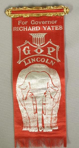Richard Yates GOP Governor: 22nd Governor of Illinois 1921, political ribbon.