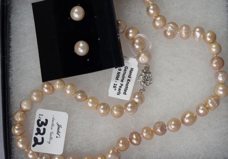 Hand Knotted Genuine Pearls: Necklace 89-9MM -16" necklace and 8-9MM earling
