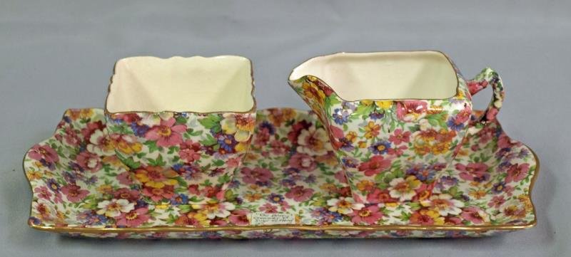 Du Barry Cream and Sugar with Tray: Decorated with Chintz excellent condition