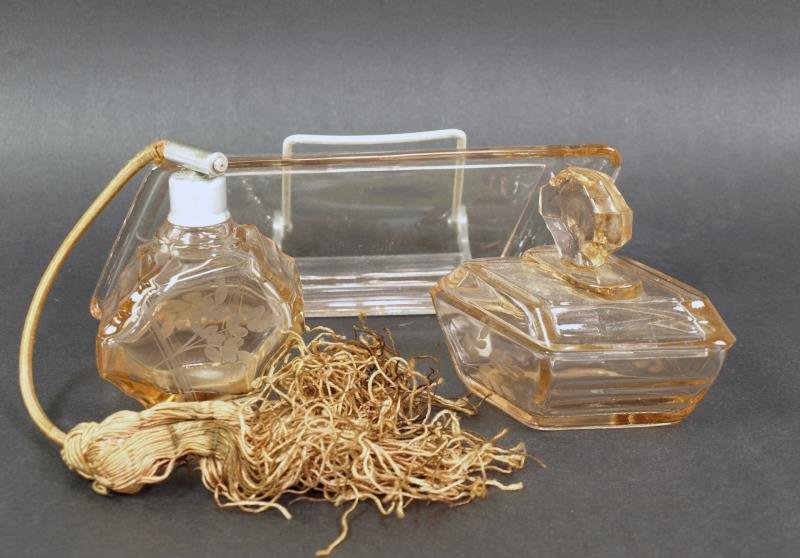 Pink Depression Glass Dresser Set (1 of 1)