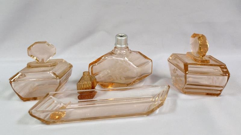 Pink Depression Dresser Set (1 of 1)