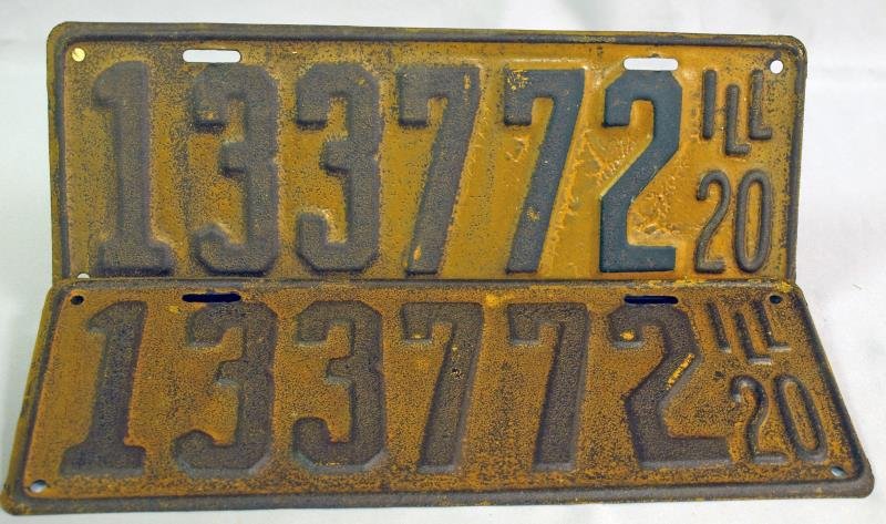 1920 Front and Back Illinois License Plates: Six digits