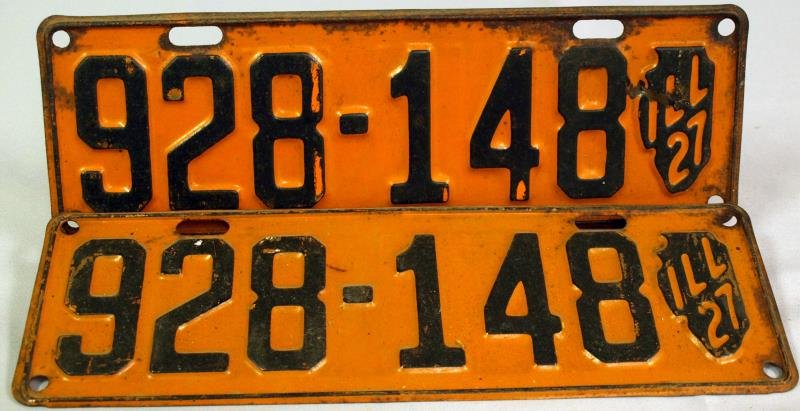 1927 Front and Back Illinois License Plates: Six digits