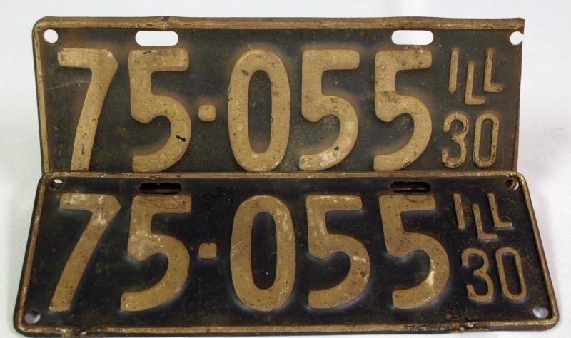 1930 Front and Back Illinois License Plates: Five digits