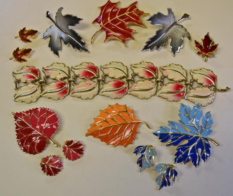 A Group of Mid-Century Leaf Form Pins or Brooches (1 of 1)