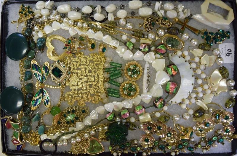 A Group of Green & Goldtone Costume Jewelry (1 of 2)