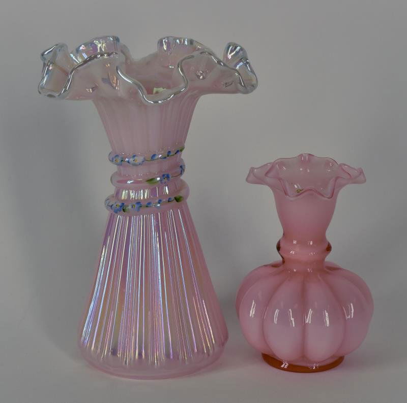 Pink Cased Fenton Ruffled Vase With crested edge and (1 of 2)