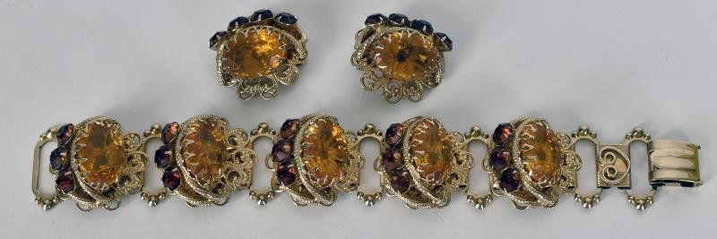 Goldtone & Amber Bracelet & Earring Set (1 of 1)
