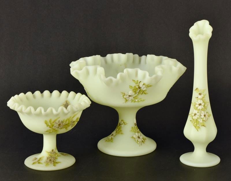 Fenton Custard Glass Hand Painted Glassware Consisting (1 of 3)