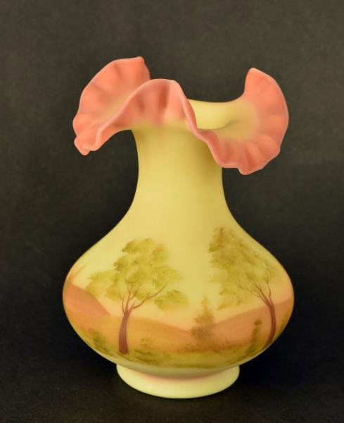 Fenton Burmese Hand Painted Vase Featuring a ruffled (1 of 4)