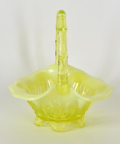 Fenton Vaseline Topaz Cactus Basket Featuring applied (1 of 4)