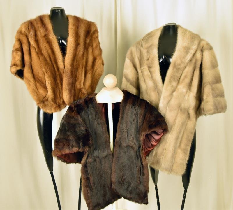 Group of Three Mink Caplet's All in good condition, no: All in good condition, no tears, rot or stains.