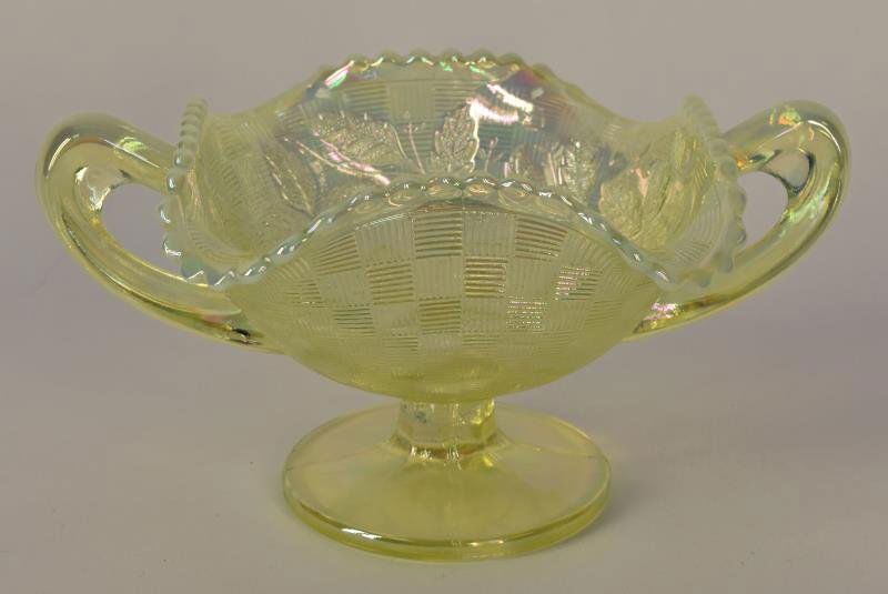 Fenton Vaseline Topaz Three Fruit Compote Featuring a (1 of 4)