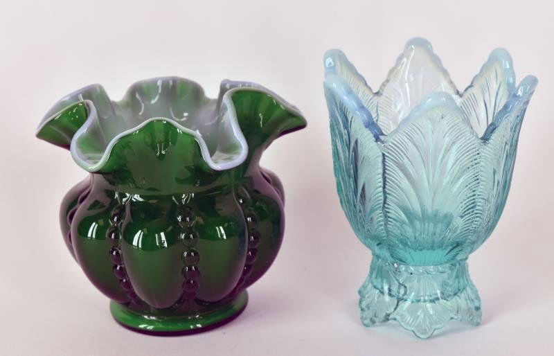 Fenton Green Cased Melon Vase Together with an aqua (1 of 3)