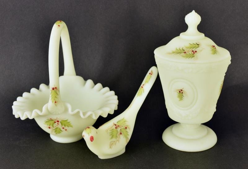 Fenton Hand Painted Custard Glass Featuring three (1 of 3)