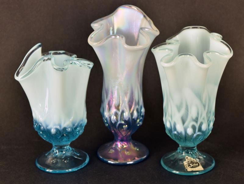 Fenton Blue Opalescent Lily of the Valley Vases (1 of 2)