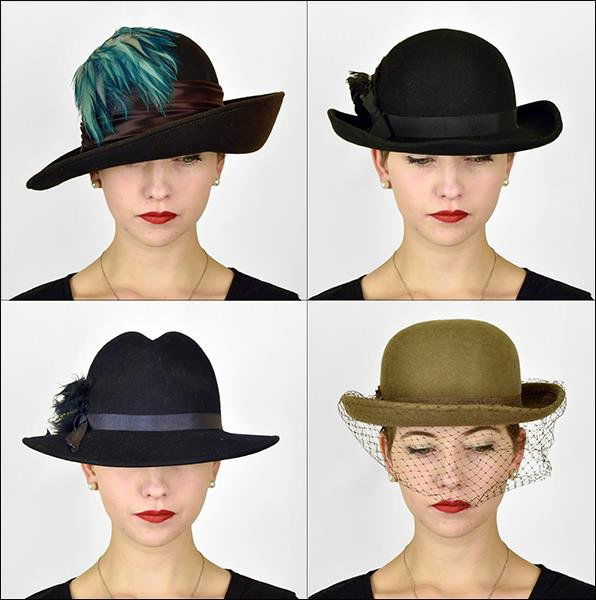 Group of Four Vintage Feather Hats Consisting of hats (1 of 5)
