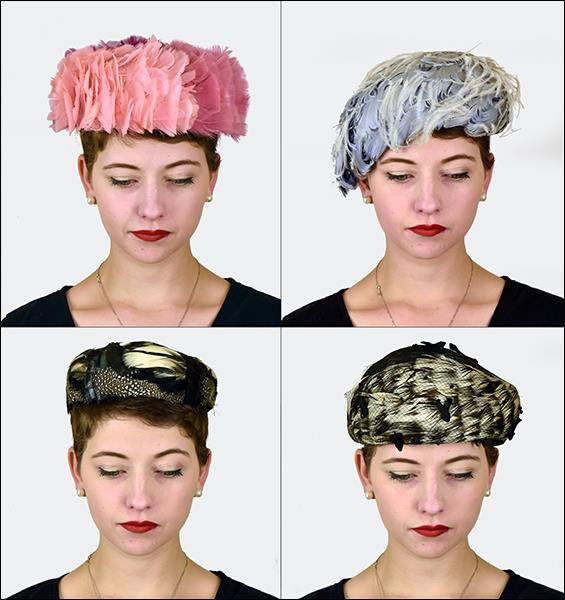 Group of Four Vintage Feather Hats Consisting of hats (1 of 5)