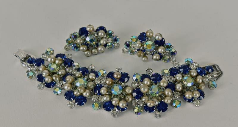 Vintage Demi-Parure Bracelet & Earring Set Unmarked, (1 of 3)