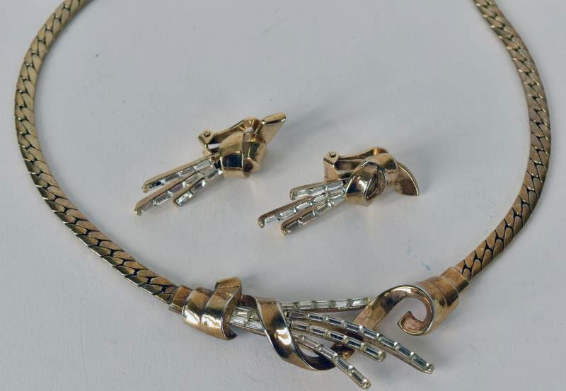 Vintage Trifari Demi-Parure Set Consisting of a: Consisting of a necklace and earrings.