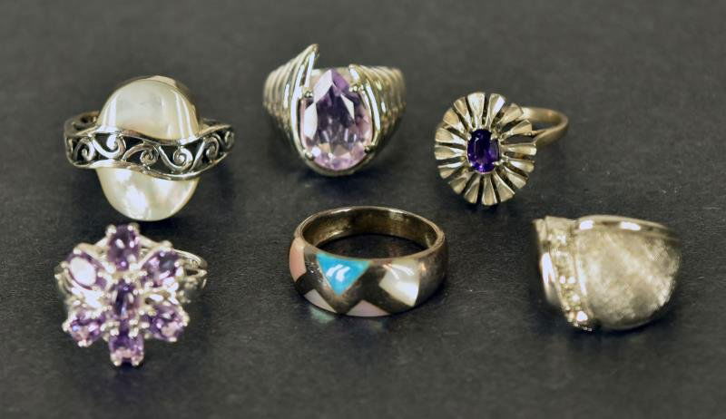 Group of Sterling Silver Rings Consisting of six rings, (1 of 1)