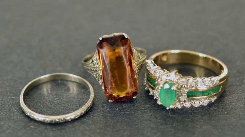 Three 10K Gold Rings Consisting of Emrald, citrine and (1 of 1)