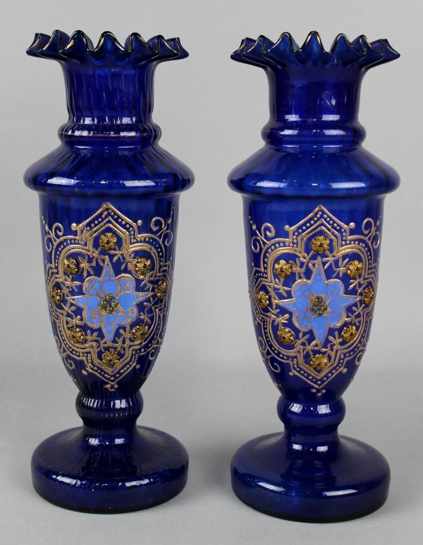 PAIR OF ENAMEL AND GILT-DECORATED COBALT BLUE GLASS (1 of 2)