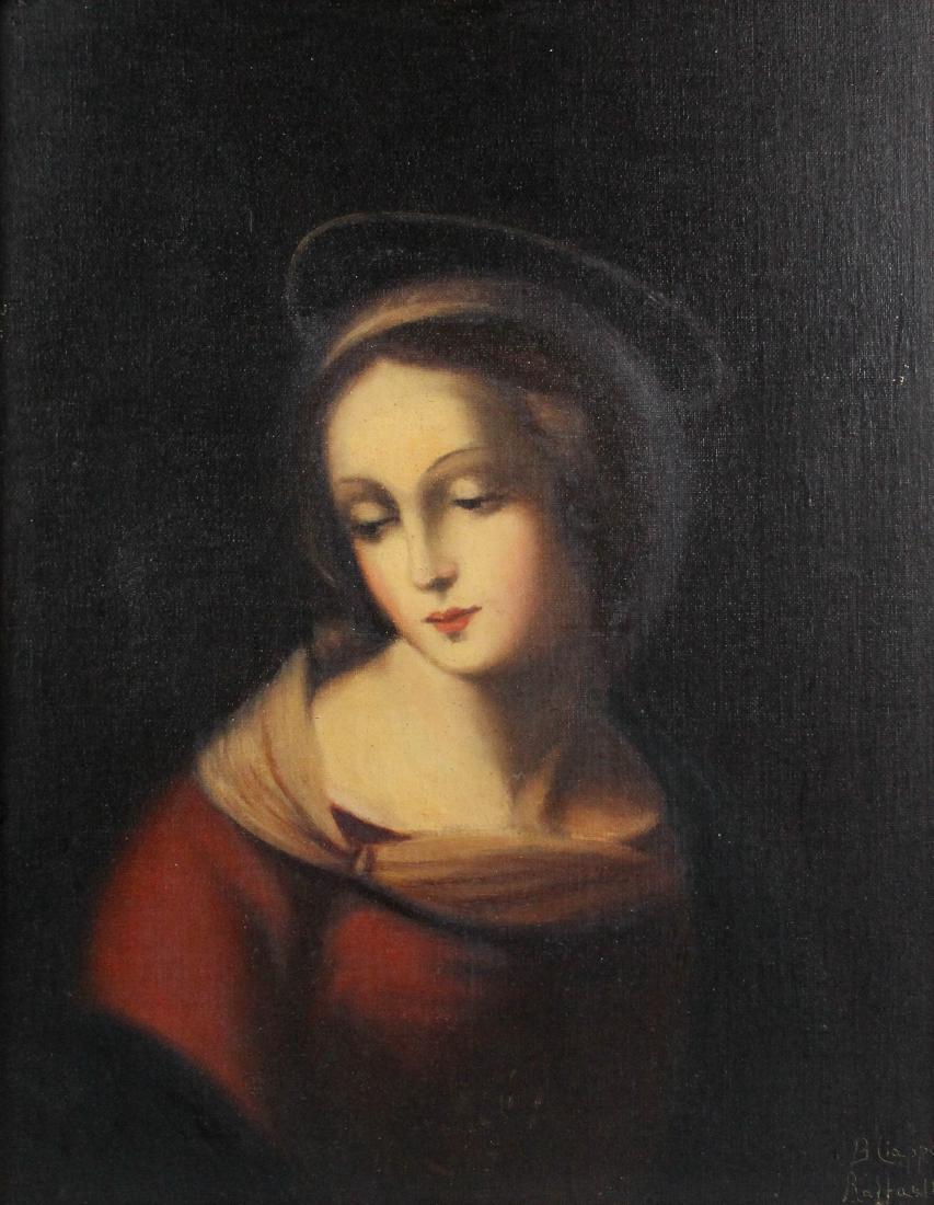 BIANCA CIAPPA (ITALIAN, 20TH CENTURY) VIRGIN MARY Oil: BIANCA CIAPPA (ITALIAN, 20TH CENTURY) VIRGIN MARY Oil on canvas mounted on board: 20 x 16 in. Framed; lower right incised: B. Ciappa/Raffaelli