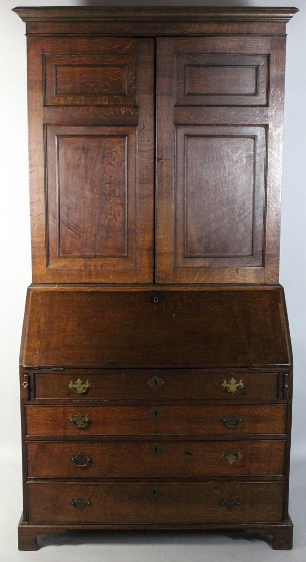 GEORGIAN PANELED OAK SECRETARY BOOKCASE IN TWO PARTS (1 of 2)