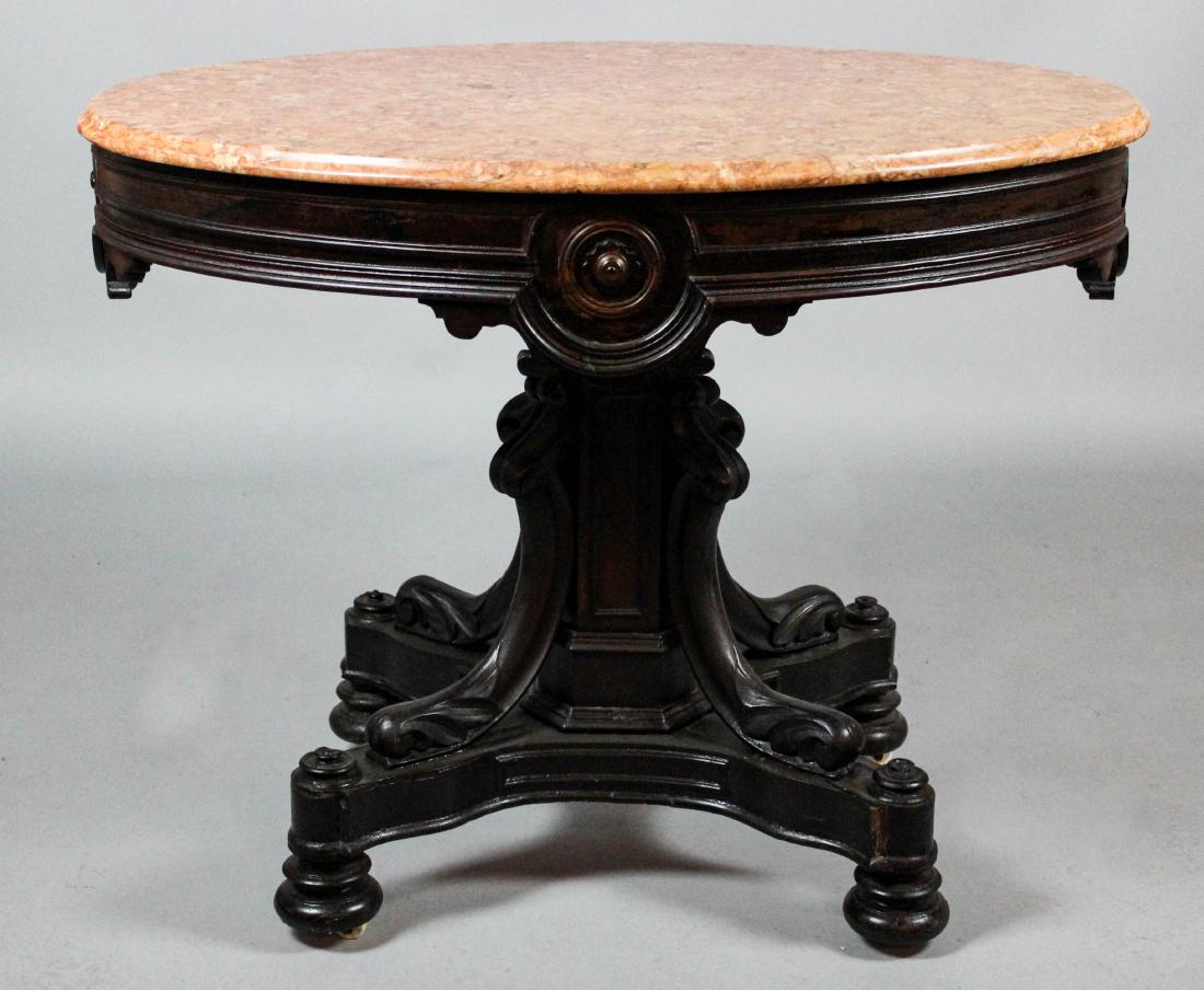 VICTORIAN ROSEWOOD PEACH MARBLE TOP CENTER TABLE (1 of 1)