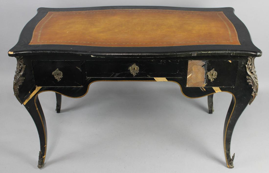 LOUIS XV STYLE BLACK ORMOLU MOUNTED BUREAU PLAT (1 of 4)