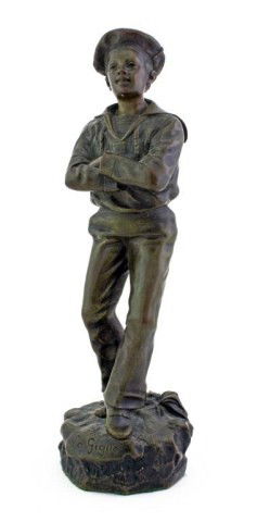 ANTIQUE BRONZE OF A SAILOR BOY SIGNED J. GARNIER: Aprox. 9' tall. Signed on base. "La Gigue" title on front. Foundry mark to base. Signed to Base. Super detail to face. All original lovely patina. Jean Garnier 1853 - 1910. French school.