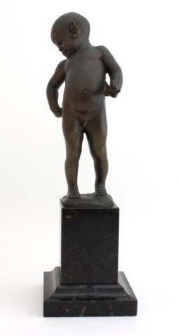 ANTIQUE GERMAN BRONZE OF A YOUNG FAUN: Approx. 7" height. +Mounted on 4" marble base. Signed to base. Marked Berlin circa 1900. Great detail with nice patina Signed H. Cladenknek u Sohn.