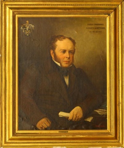 ORIGINAL H.J. SCHWARZ OP ON CANVAS OF A. OETTINGEN: Antique oil painting on canvas of Alexander von Oettingen, important Lutheran theologian and statistician, by Julie Wilhelmine Hagen-Schwarz (German 1824 - 1902). Von Oettington is wearing a brown sui