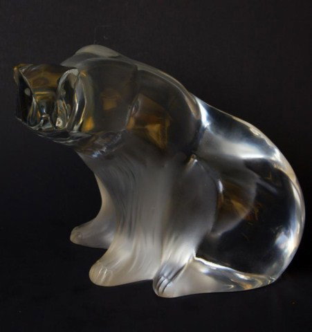 LALIQUE FRANCE CRYSTAL POLAR BEAR FIGURE: This Lalique Crystal "Polar Bear" is one of a kind. Each is hand made. A renowned name during the Art Deco movement, Lalique has continued to create exquisite crystal pieces for modern times. In 1926,