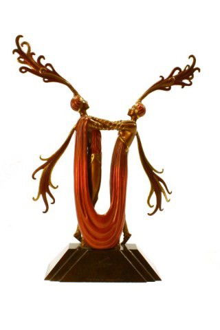 ERTE BRONZE SCULPTURE "KISS OF FIRE" 44/300: Numbered 44/300. Dated 1984. Retail Price: $25,000 USD. Measures 21" height (53.3cm).