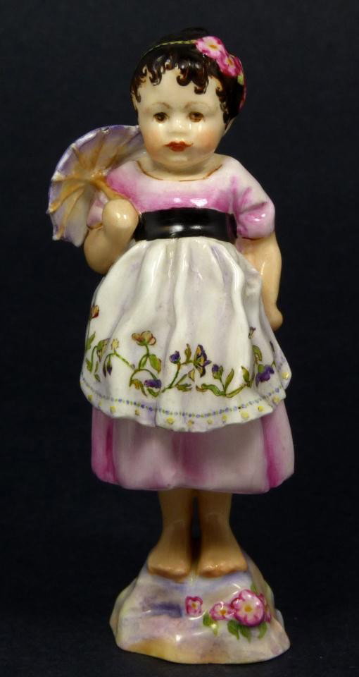 ROYAL WORCESTER FG DOUGHTY FIGURE SPAIN: Royal Worcester World figure depicting girl with parasol. Represents the country of Spain. #3070. Measures 5 1/4" height (13.3cm). Guaranteed original. Condition: Great. No apparent chips, cracks, cra
