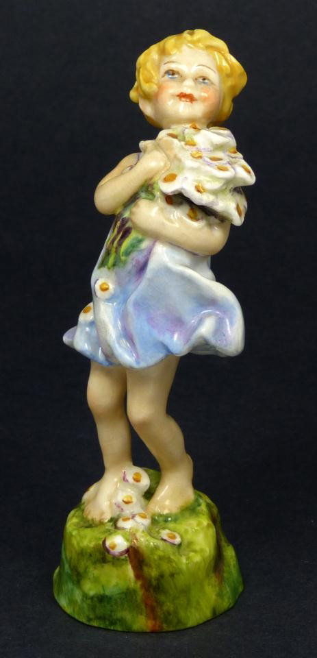 ROYAL WORCESTER FG DOUGHTY FIGURE ENGLAND: Royal Worcester World figure depicting girl with flowers. Represents the country of England. #3075. Measures 5 1/4" height (13.3cm). Guaranteed original. Condition: Good. No apparent chips, cracks, br