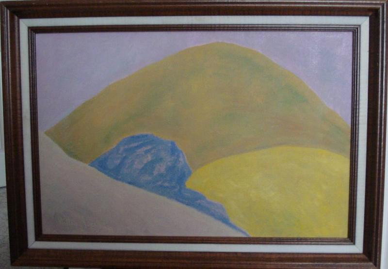 MILTON AVERY OP ON CANVAS OF MOUNTAIN: Milton Avery (1885-1965) American. Depicts a mountain. Signed and dated 1960 lower left. Measures 16" W x 24" H + 2.5" matte and frame.