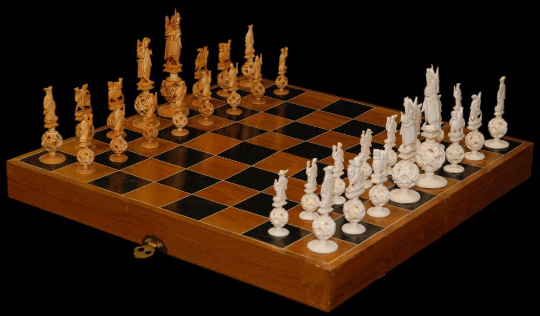 130 CHINESE CARVED IVORY CONCENTRIC BALL CHESS SET Jul 30, 2011
