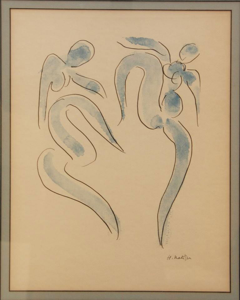 HENRI MATISSE 'DANCERS' ORIGINAL COLOR LITHOGRAPH: Henri Matisse (FRENCH, 1869-1954). Original color lithograph titled "Dancers". Signed in the plate lower right. Viewable area measures 15" height x 12" width + 4 1/2" matte & frame (38.1cm x 30.4cm +